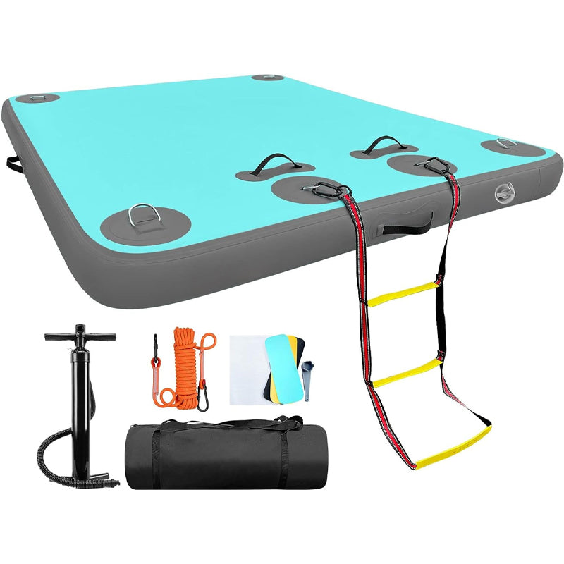 8 x 6ft Inflatable Floating Dock with Detachable Ladder and Portable Carrying Bag Floating Platform Island Raft