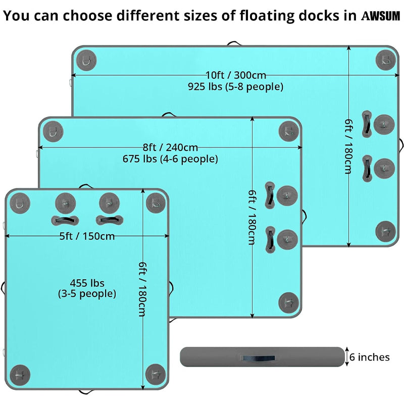 8 x 6ft Inflatable Floating Dock with Detachable Ladder and Portable Carrying Bag Floating Platform Island Raft