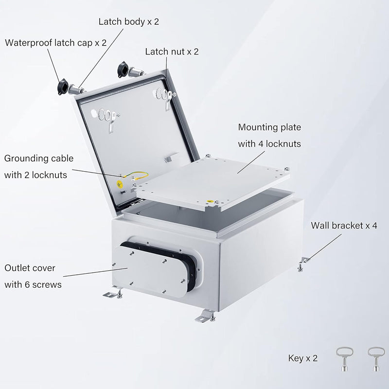 16" x 12" x 6" Electrical Enclosure Box Metal Junction Box IP65 Weatherproof Outdoor Electrical Box