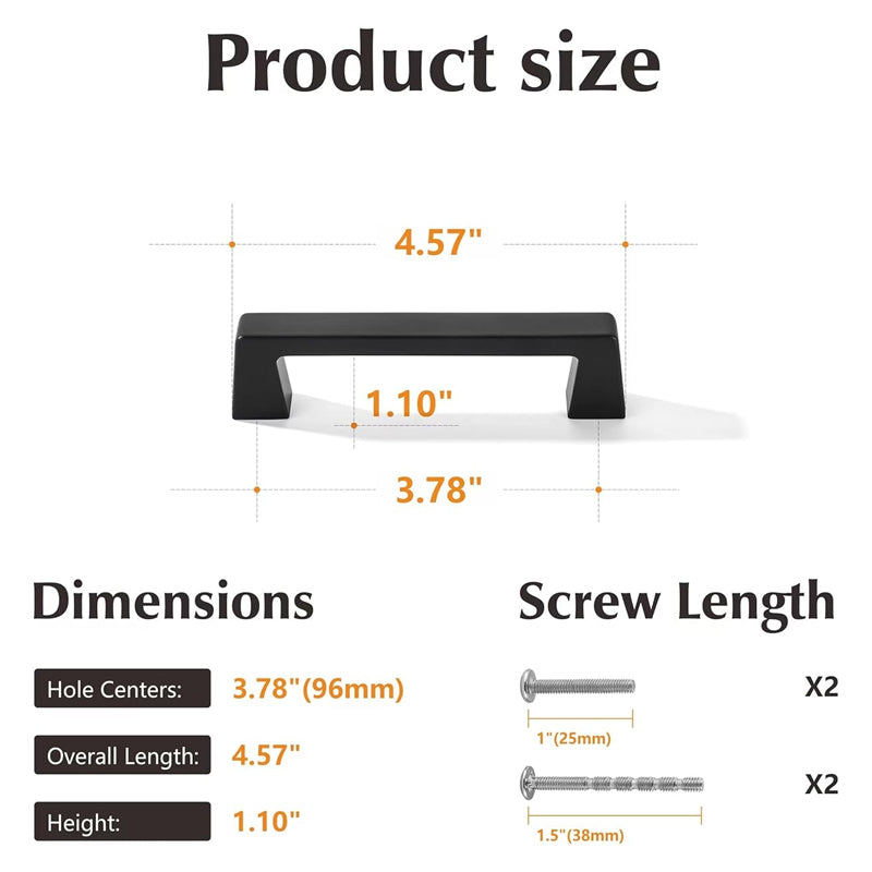 3.75Inch/96mm Cabinet Pulls 10pcs Furniture Pulls Matte Black Kitchen Cabinet Handles