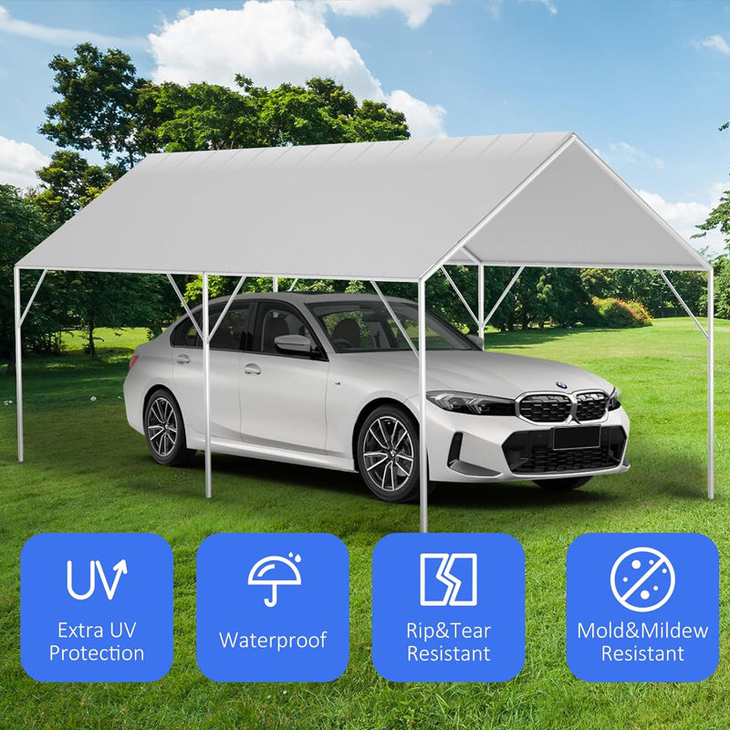 10' x 20' Carport 220G Heavy Duty Replacement Canopy Cover with 48 Ball Bungees