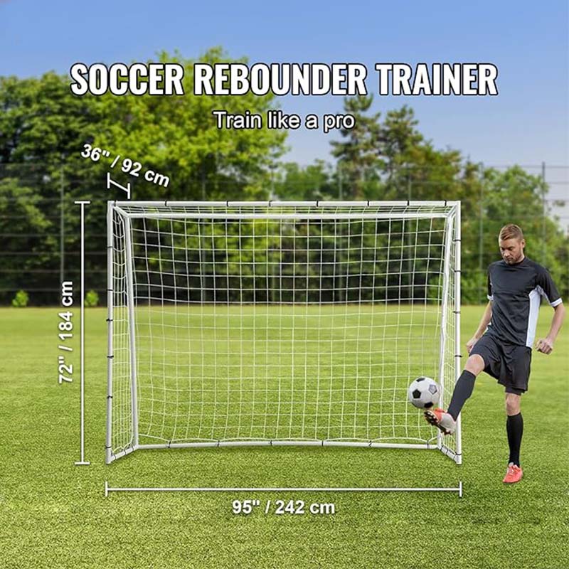 Soccer Rebound Trainer, 8x6FT Iron Soccer Training Equipment,Sports Football Rebounder Wall with Double-Sided Rebounding Net & Goal, Perfect for Backyard Practicing, Solo Training, Passing