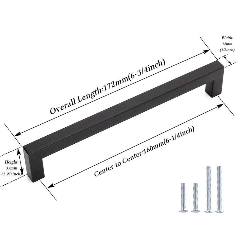6 1/4 Inch Square Cabinet Pulls 10pcs Stainless Steel 160mm Center to Center Slim Cabinet Handles