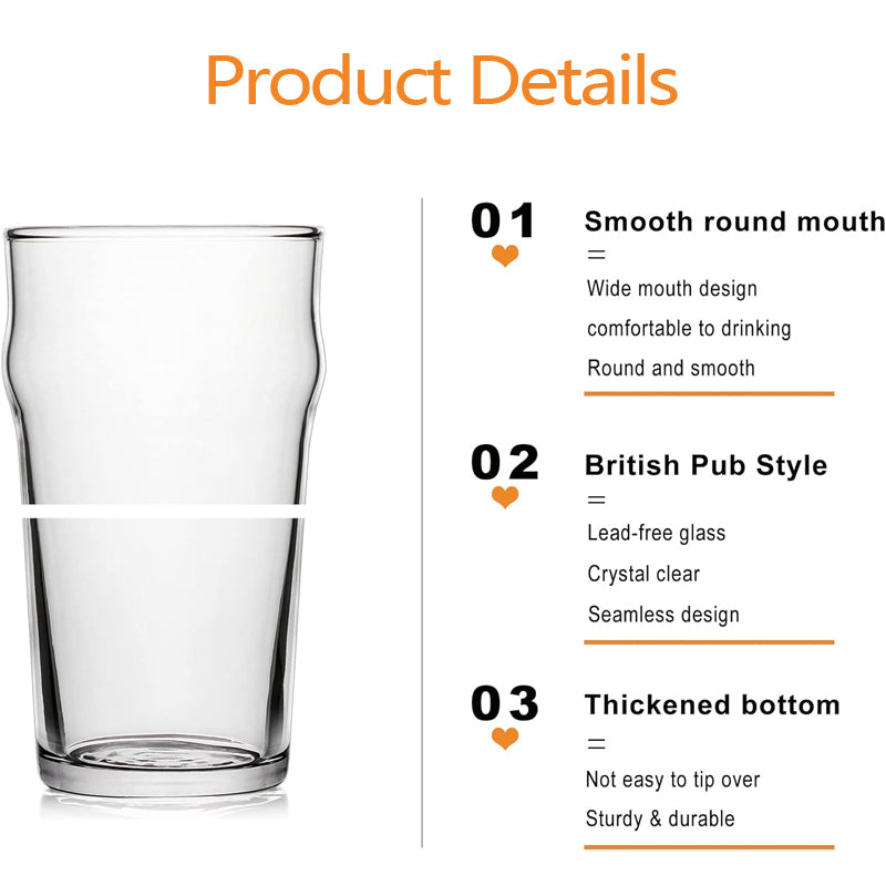 600ml/20oz Pint Glass Classics Craft Beer Glass Pub Tumbler Beer Glass Elegant Glassware