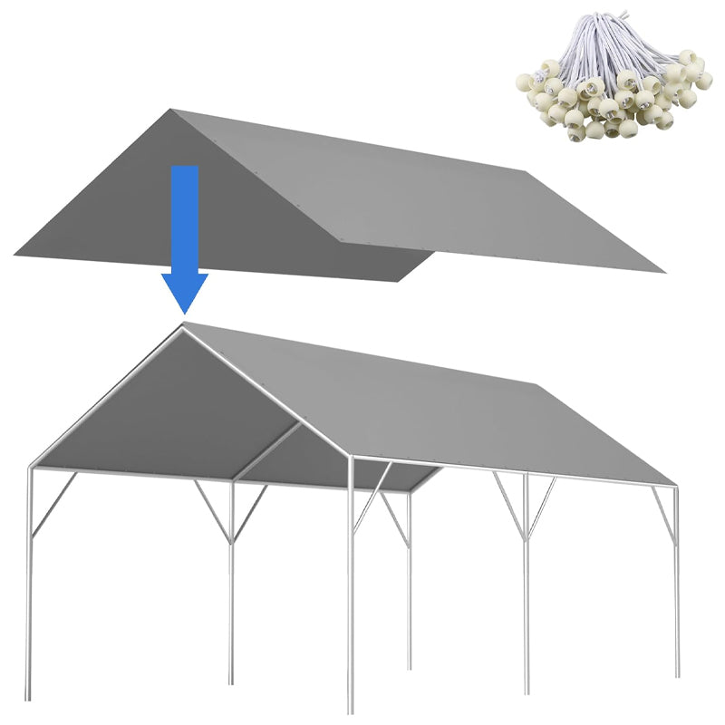 10' x 20' Carport 220G Heavy Duty Replacement Canopy Cover with 48 Ball Bungees