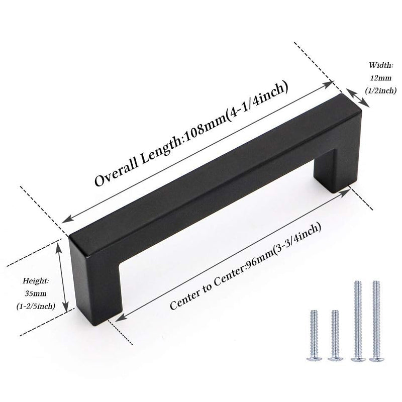 3 3/4 Inch Drawer Pulls 30pcs Stainless Steel Black Kitchen Cabinet Handles for Kitchen Bathroom Bar