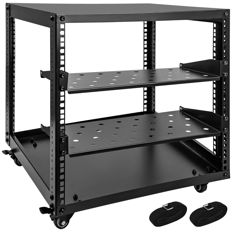 10U Open Frame Server Rack with Swivel Casters AV Rack for Stereo / Computer / Data / IT Equipment