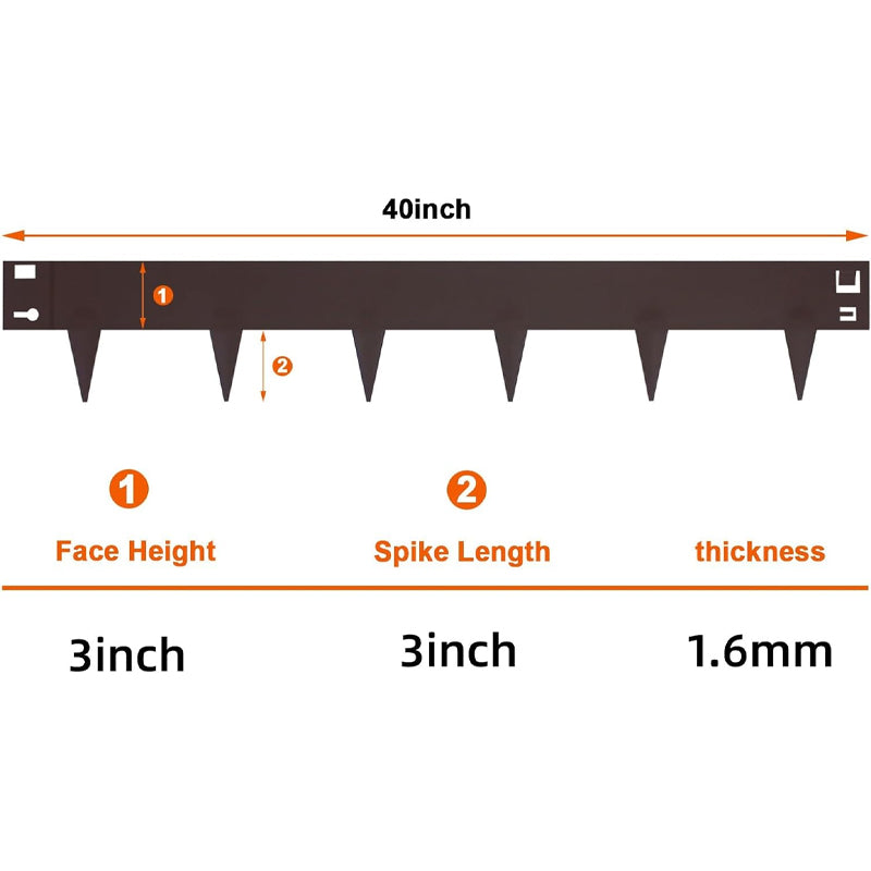 40" L × 6" H Metal Landscape Edging 3" Spike Height 5 Pack Bendable Steel Landscape Edging