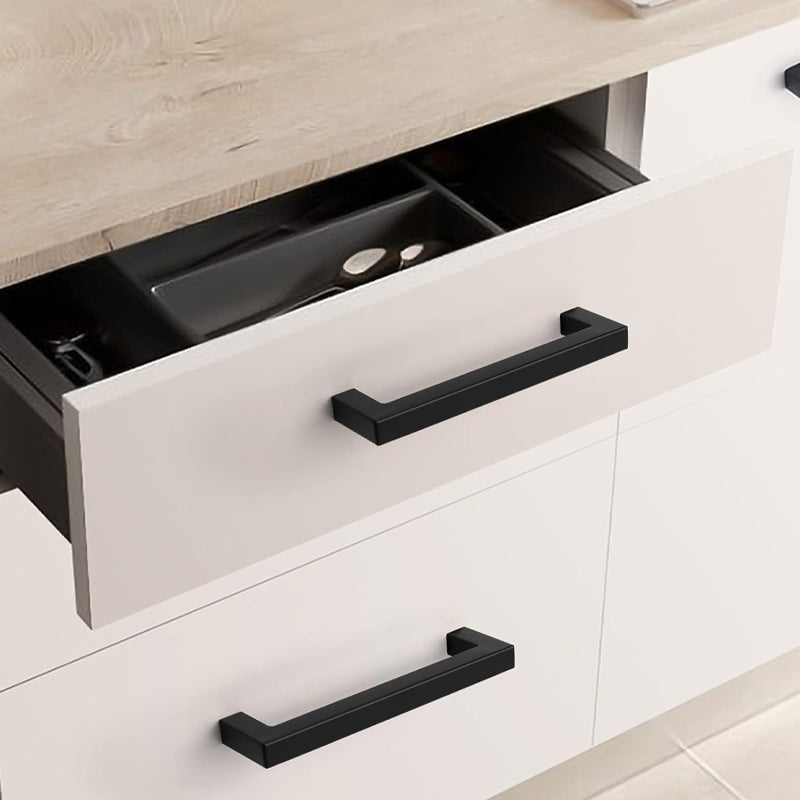 3 3/4 Inch Drawer Pulls 30pcs Stainless Steel Black Kitchen Cabinet Handles for Kitchen Bathroom Bar