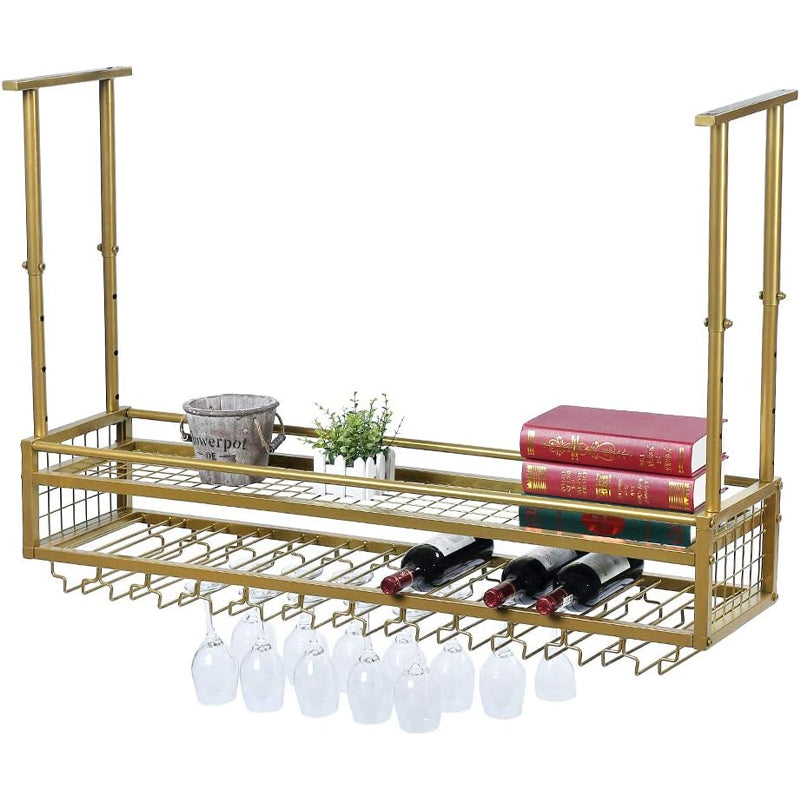 47.2" × 11.8" Ceiling Wine Glass Rack Golden Adjustable Metal Hanging Wine Rack Wall Mounted Glass Rack