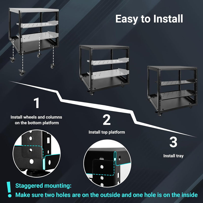 10U Open Frame Server Rack with Swivel Casters AV Rack for Stereo / Computer / Data / IT Equipment