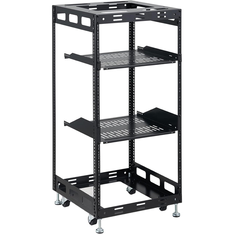 20U Open Frame Rack for Servers Wall Mountable Server Rack AV Rack with Leveling Feet and Casters