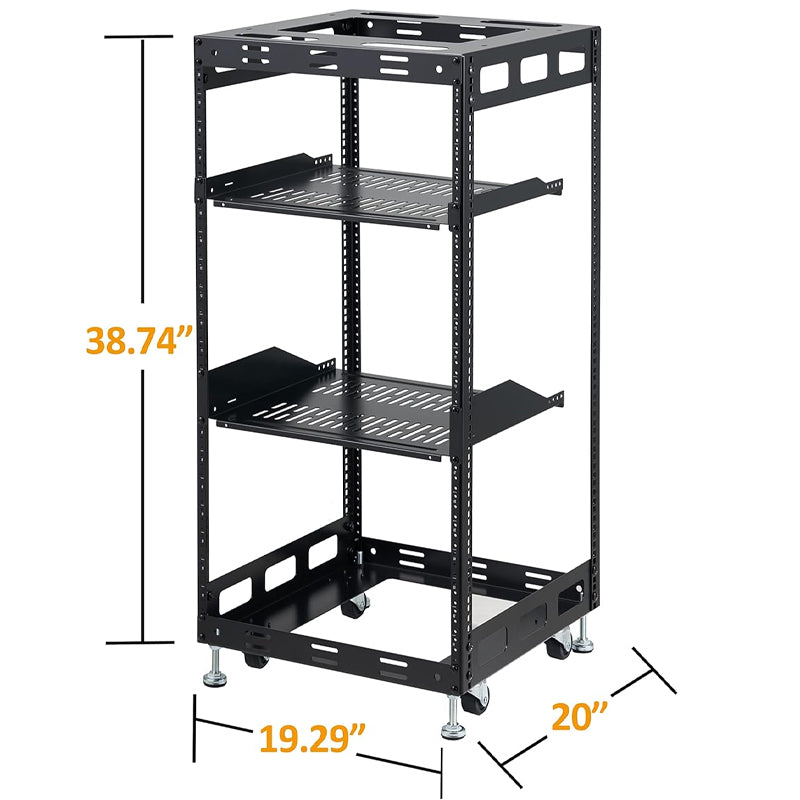 20U Open Frame Rack for Servers Wall Mountable Server Rack AV Rack with Leveling Feet and Casters