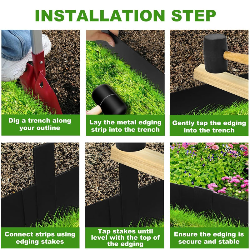 40" L × 4.5" H Metal Landscape Edging 2.5" Spike Height 10-pack Metal Garden Edging with 11Pcs Stakes