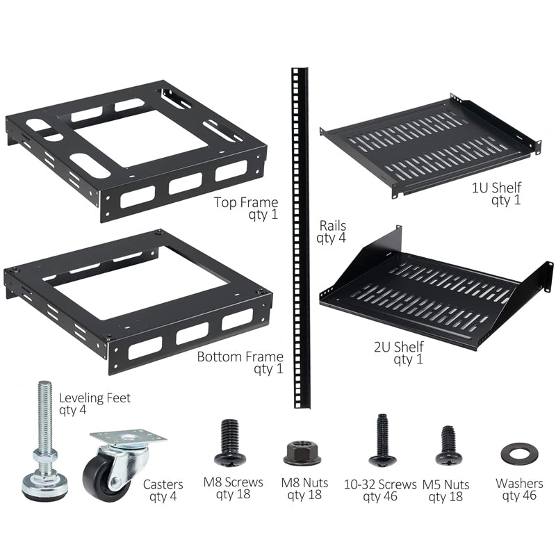 20U Open Frame Rack for Servers Wall Mountable Server Rack AV Rack with Leveling Feet and Casters