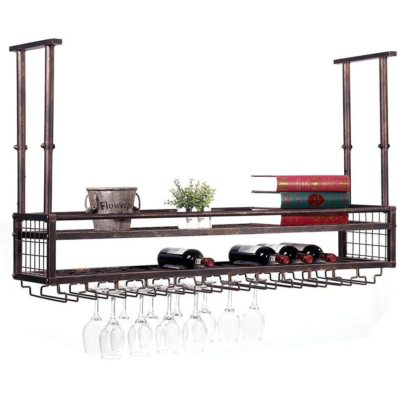 47.2" × 11.8" Ceiling Wine Glass Rack Golden Bronze Hanging Wine Rack Cabinet for Bar Cafe Kitchen