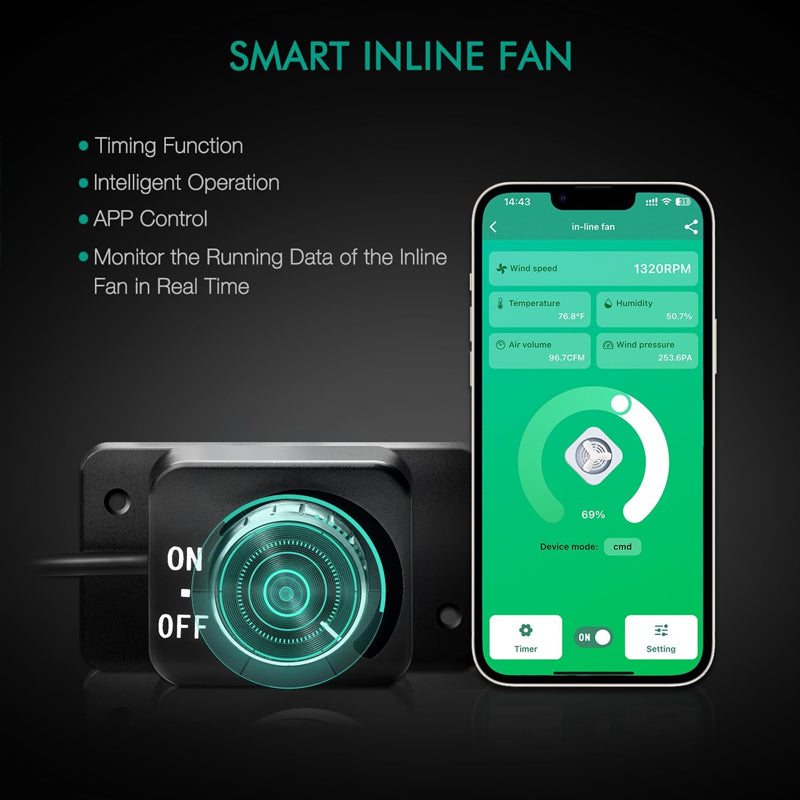 6 Inch Smart Inline Duct Fan 402 CFM App Control Ventilation Exhaust Fan Exhaust Blower Kit