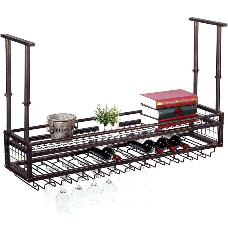 47.2" × 11.8" Ceiling Wine Glass Rack Golden Bronze Hanging Wine Rack Cabinet for Bar Cafe Kitchen