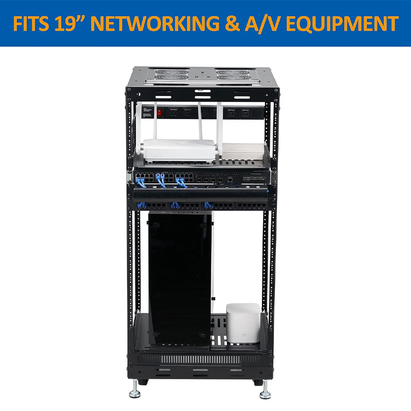 20U Open Frame Rack for Servers Wall Mountable Server Rack AV Rack with Leveling Feet and Casters