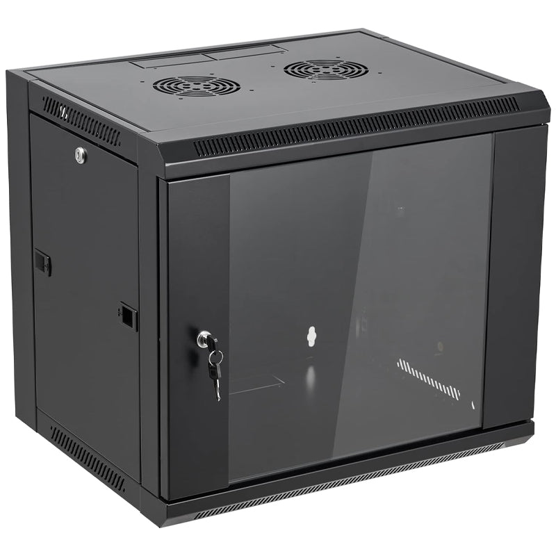 9U Wall Mount Server Cabinet 133 lbs Loading Capacity Network Server Cabinet with Locking Glass Door