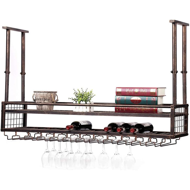 47.2" × 11.8" Ceiling Wine Glass Rack Golden Bronze Hanging Wine Rack Cabinet for Bar Cafe Kitchen