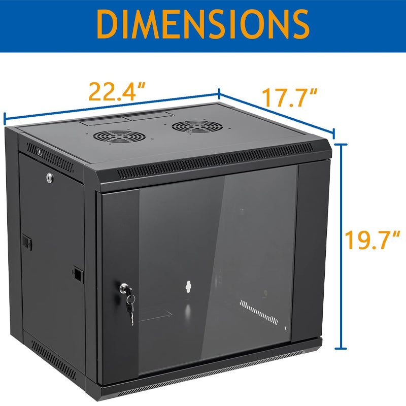 9U Wall Mount Server Cabinet 133 lbs Loading Capacity Network Server Cabinet with Locking Glass Door