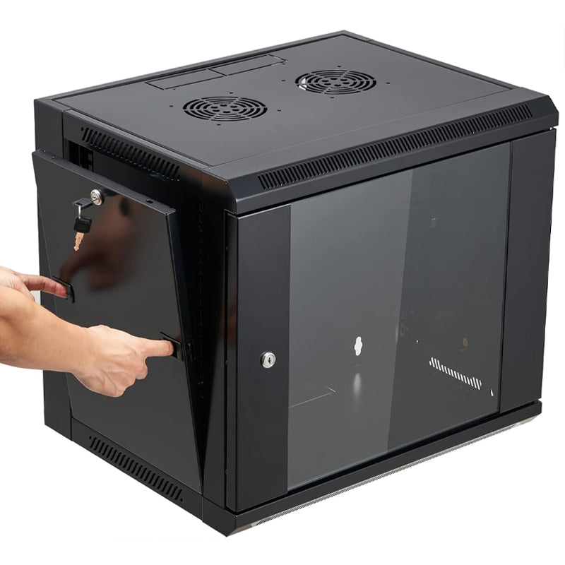 9U Wall Mount Server Cabinet 133 lbs Loading Capacity Network Server Cabinet with Locking Glass Door