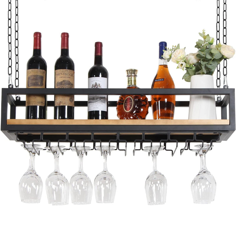 39in Ceiling Mounted Wine Rack with Glass Holder and Shelf Industrial Hanging Wine Rack