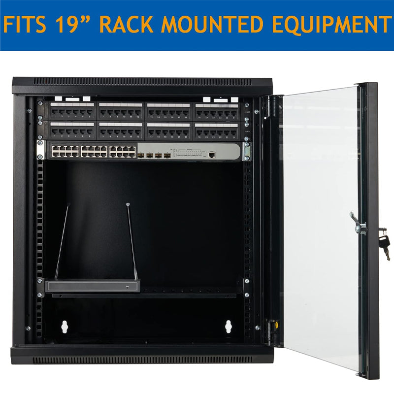 9U Wall Mount Server Cabinet 133 lbs Loading Capacity Network Server Cabinet with Locking Glass Door
