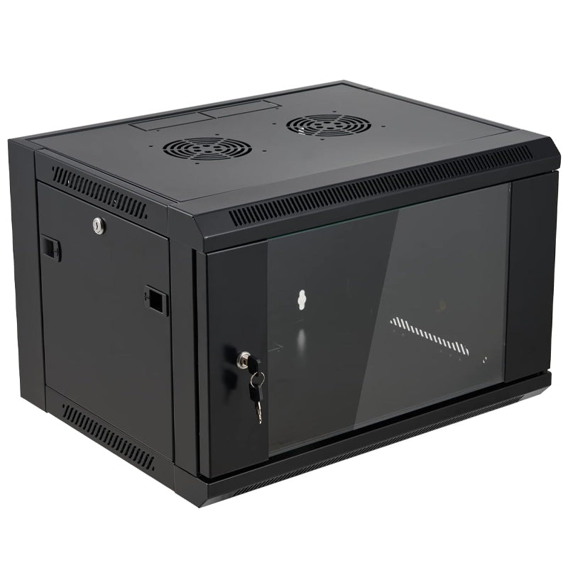 6U Wall Mount Network Server Cabinet Server Rack Cabinet Enclosure with Locking Glass Door Side Panels