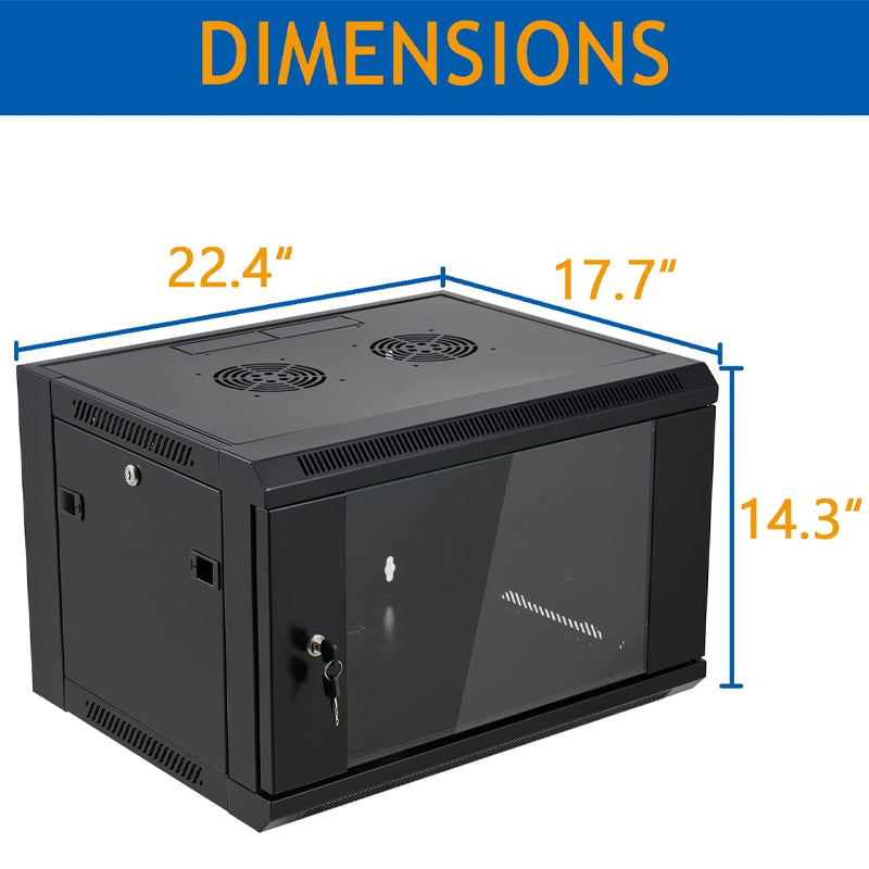 6U Wall Mount Network Server Cabinet Server Rack Cabinet Enclosure with Locking Glass Door Side Panels