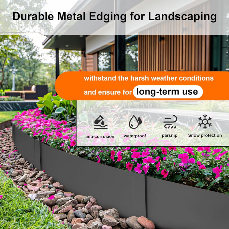 40" L × 6" H Steel Landscape Edging 6pcs Galvanized Steel Metal Edging with 6 Clips and Gloves
