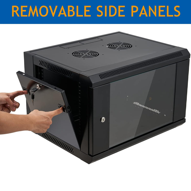 6U Wall Mount Network Server Cabinet Server Rack Cabinet Enclosure with Locking Glass Door Side Panels