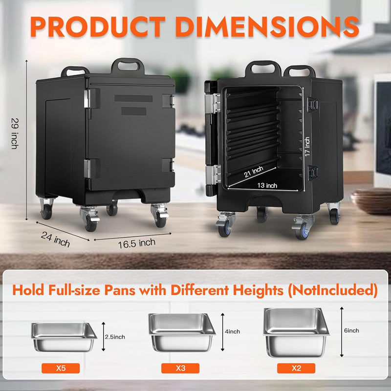 81QT Insulated Food Pan Carrier LLDPE Food Box Carrier Commercial Food Warmer with Wheels
