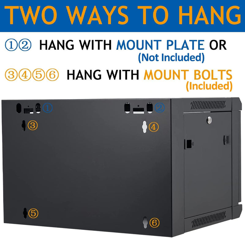 6U Wall Mount Network Server Cabinet Server Rack Cabinet Enclosure with Locking Glass Door Side Panels