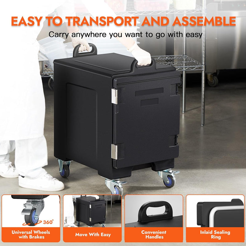 81QT Insulated Food Pan Carrier LLDPE Food Box Carrier Commercial Food Warmer with Wheels