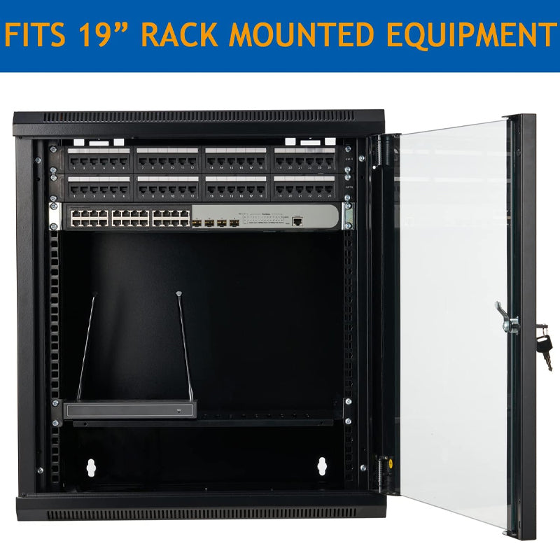 6U Wall Mount Network Server Cabinet Server Rack Cabinet Enclosure with Locking Glass Door Side Panels