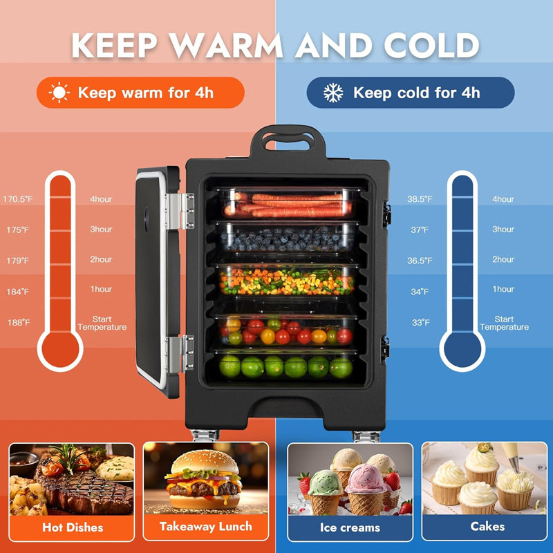 81QT Insulated Food Pan Carrier LLDPE Food Box Carrier Commercial Food Warmer with Wheels