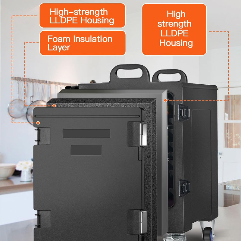 81QT Insulated Food Pan Carrier LLDPE Food Box Carrier Commercial Food Warmer with Wheels