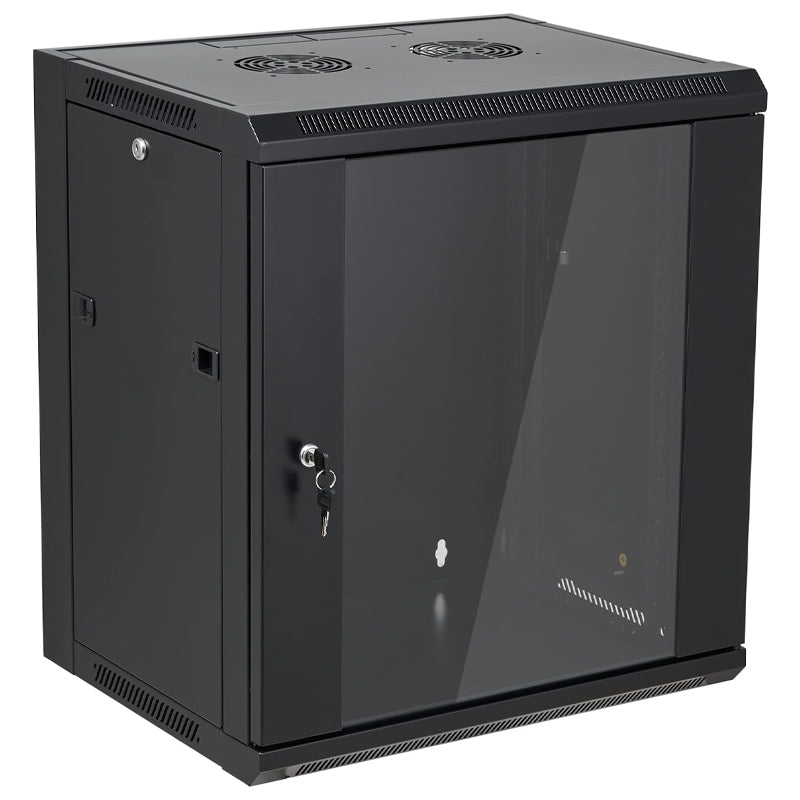 12U Server Rack Cabinet Enclosure Locking Glass Door Wall Mount Server Cabinet Network Rack Enclosure