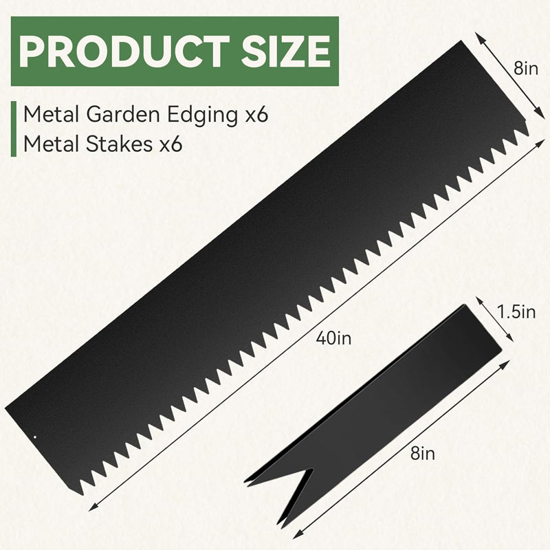 6pcs 40" L × 8" H Steel Landscape Edging with 6 Clips Heavy Duty Metal Edging Border Garden Edging