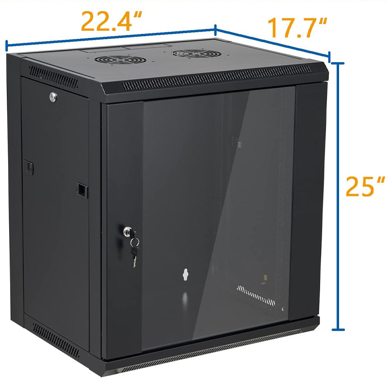 12U Server Rack Cabinet Enclosure Locking Glass Door Wall Mount Server Cabinet Network Rack Enclosure