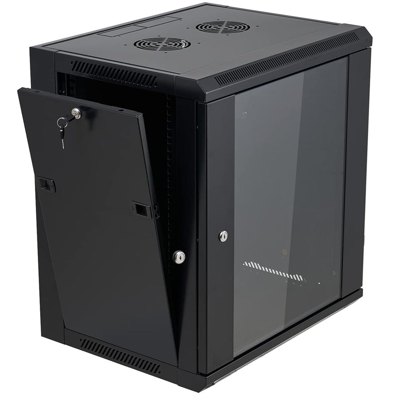 12U Server Rack Cabinet Enclosure Locking Glass Door Wall Mount Server Cabinet Network Rack Enclosure