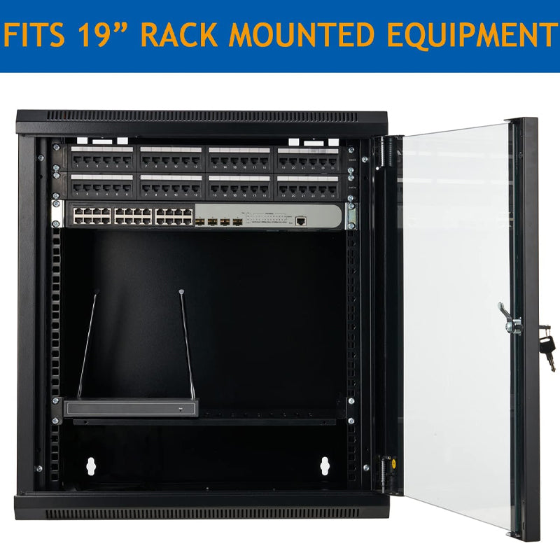 12U Server Rack Cabinet Enclosure Locking Glass Door Wall Mount Server Cabinet Network Rack Enclosure