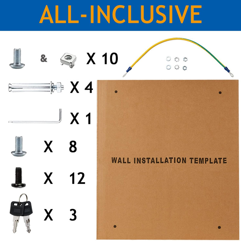 12U Server Rack Cabinet Enclosure Locking Glass Door Wall Mount Server Cabinet Network Rack Enclosure