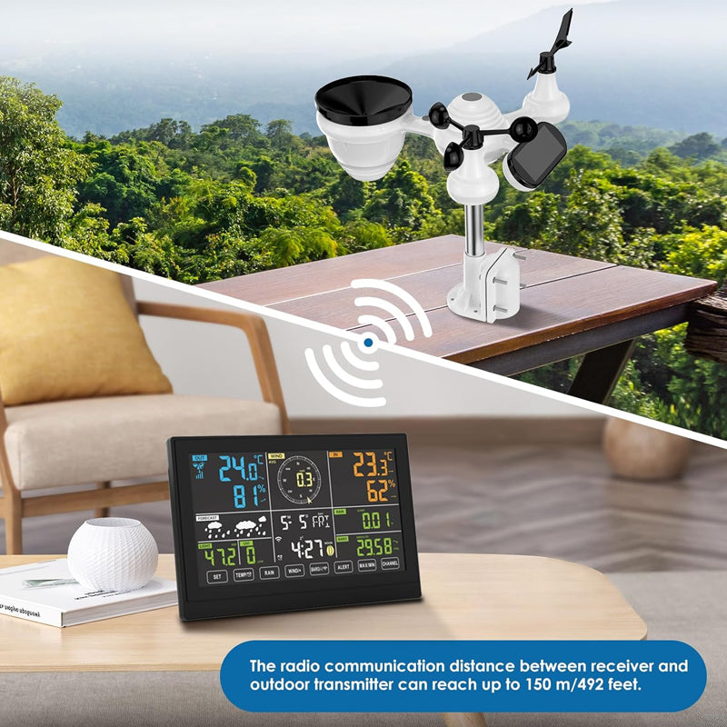 Wireless Weather Station 7-in-1 Weather Station 7.5 inch Large Color Display Home Weather Station