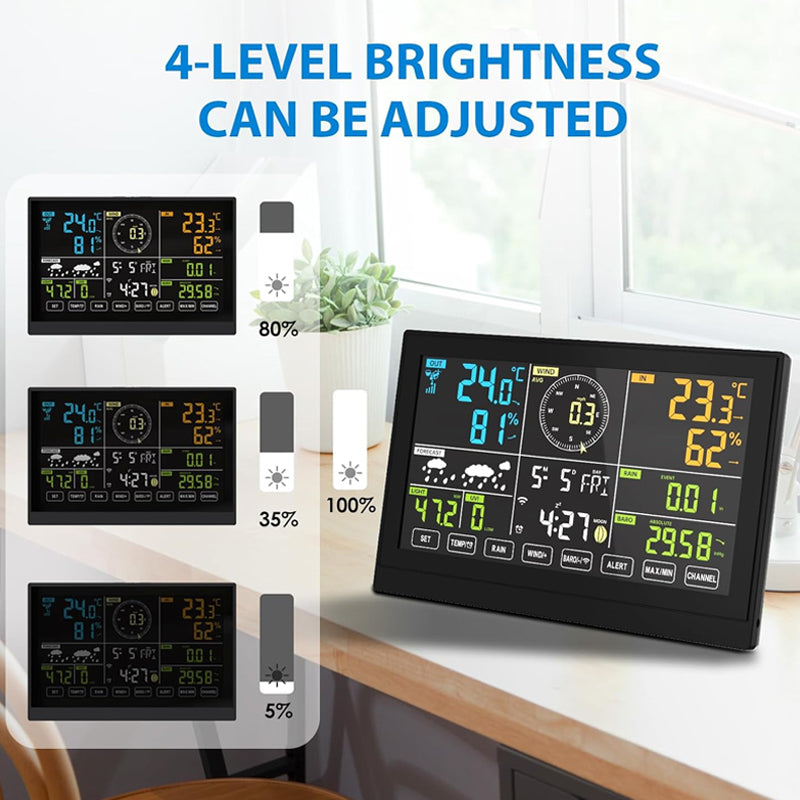Wireless Weather Station 7-in-1 Weather Station 7.5 inch Large Color Display Home Weather Station