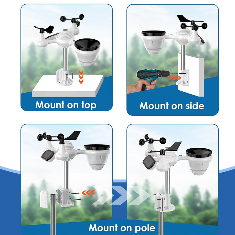 Wireless Weather Station 7-in-1 Weather Station 7.5 inch Large Color Display Home Weather Station