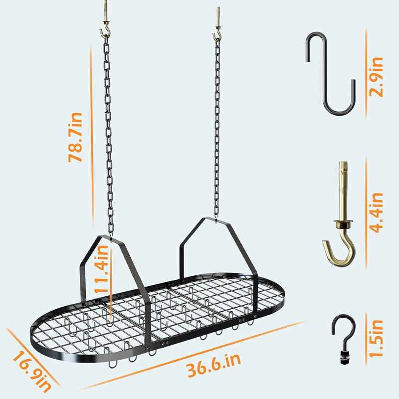 36 inch Ceiling Pot and Pan Rack Hanging Pot Rack with 20pcs Removable Hooks for Home Restaurant Kitchen
