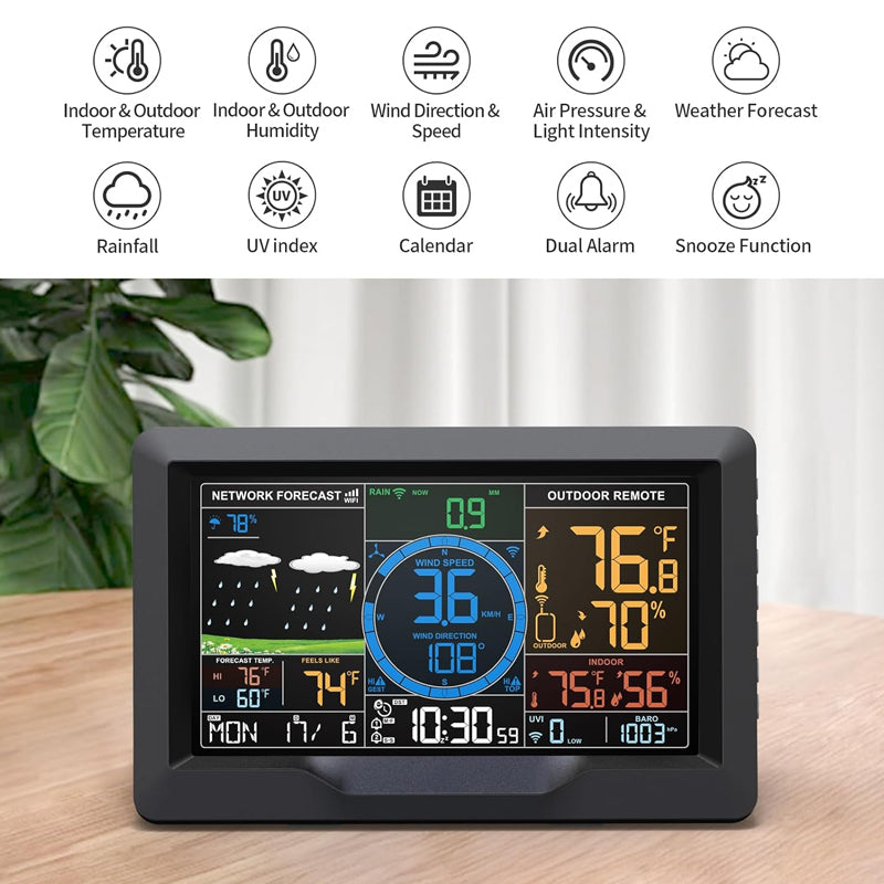 Wi-Fi Weather Station 7-in-1 Wireless Weather Station Indoor/Outdoor Weather Station with Solar Wireless Sensor